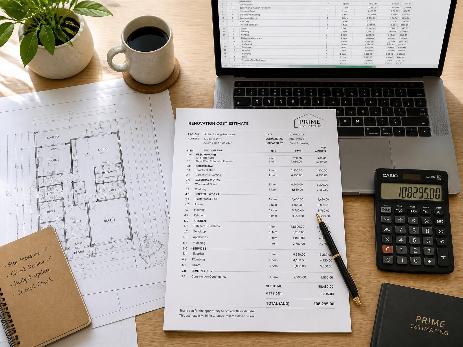 Senior estimator reviewing documents